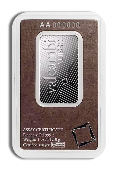 1 oz Palladium Bar - Valcambi (Carded)